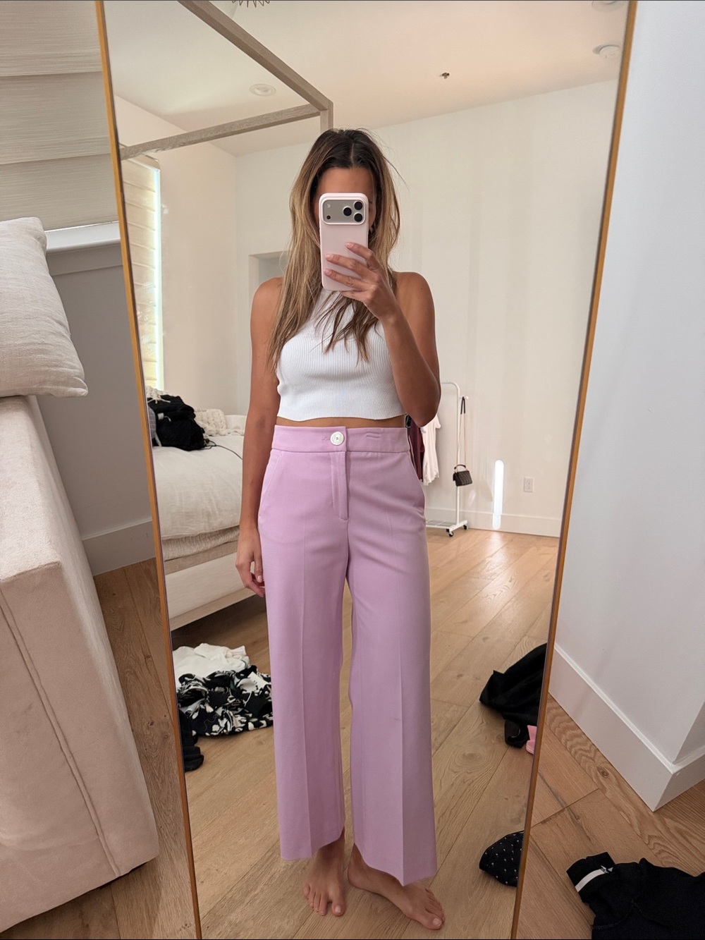 High-Rise Wide-Leg Pants in Light Lilac